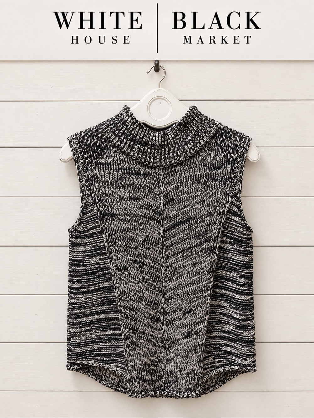 White House Black Market Navy & White Marled Cowl-Neck Sweater – Size Large
